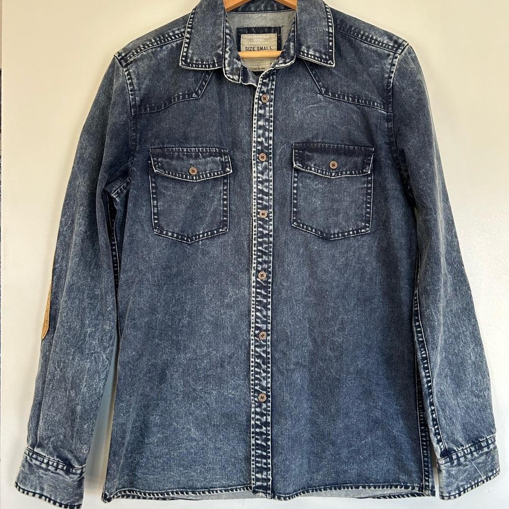 Men's Washed Dark Blue Denim Shirt Jacket